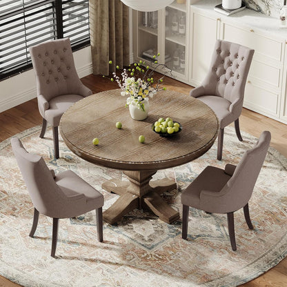 COLAMY Wingback Upholstered Side Dining Room Chairs Set of 6, Fabric Dining Chairs with Tufted Button, Living Room Chairs for Home Kitchen, Taupe