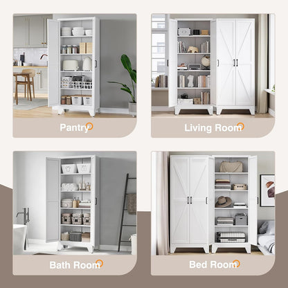 Yizosh Metal Storage Cabinet with Doors and 4 Adjustable Shelves - 75" White Kitchen Pantry Storage,4-Tier Tall Steel Cabinet Locker for Kitchen,Living Room,Dining Room