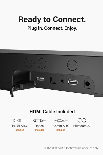 FUNLOGY Sound Bar for Smart TV, 100W 2.1ch Bluetooth 5.0 Soundbar with HDMI ARC, Optical & AUX, Remote Control, for Projector and Gaming, Black