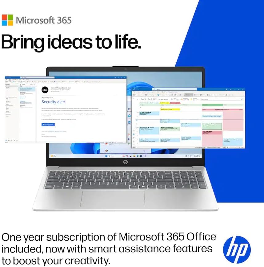 HP 15.6" Business Laptop with Microsoft Office 365 with Copliot AI, 16GB RAM 128GB SSD, Quad-Cores Intel Processor, Windows 11, PLUSERA Earphones, Natural Silver