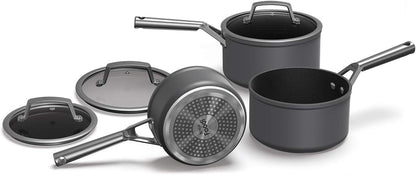 Ninja Foodi ZEROSTICK 3-Piece Saucepan Set, Hard Anodized Aluminium, Non-Stick, Induction Compatible, Dishwasher Safe