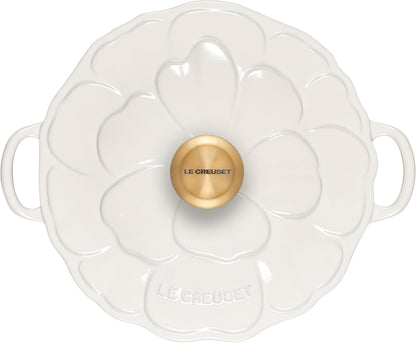 Le Creuset Enameled Cast Iron Signature Petal Braiser, 2.25 qt., White w/Gold Knob