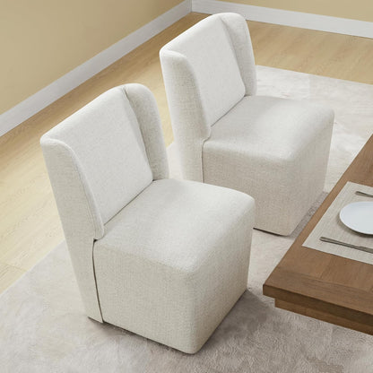KISLOT Upholstered Dining Chairs Set of 4 with Casters, Wingback Modern Side Armless Deskchair with Rollers for Diningroom Bedroom Livingroom Reading Room, Linen Fabric