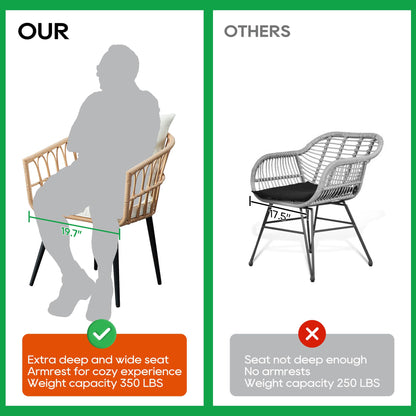 PORWEY 3 Piece Outdoor Wicker Bistro Set for Patio