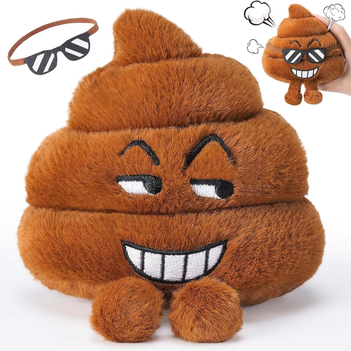 Farting Poop Plush Toy – Funny Poop Plush with 30 Hilarious Fart Sounds & Detachable Glasses, Perfect for Kids, Pets, Pranks, Gag Gifts, and Fun Decor for Home, Office & Parties