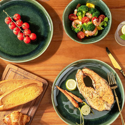AmorArc Ceramic Dinnerware Sets,Handmade Reactive Glaze Stoneware Plates and Bowls Sets,Highly Scratch Resistant | Dishwasher & Microwave Safe Dishes Set,Service for 4 (12pc)