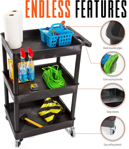 Stand Steady Tubstr Compact Utility Cart, Black, 2.5 in Deep Tub Shelves, 300 lbs Weight Capacity