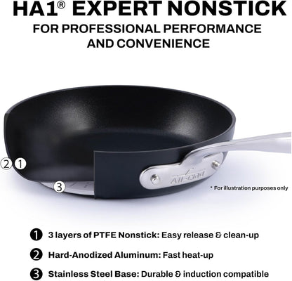 All-Clad HA1 Expert Hard Anodized Nonstick Cookware Set (10 Piece) Pots, Frying Pans, Dishwasher-Safe, Oven-Safe Up to 500°F Compatible with All Stovetops (Gas, Electric & Induction) - Black