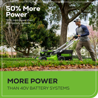Greenworks 60V 21" Brushless (Push) Cordless Lawn Mower, 5.0Ah Battery (1/2 Acre, Rapid Charger, 4-in-1, LED Lights, IPX4)