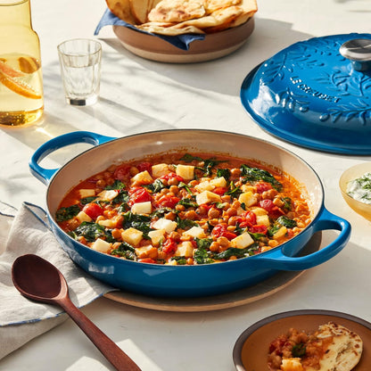 Le Creuset Olive Branch Collection Enameled Cast Iron Signature Braiser, 3.5 qt., Indigo with Embossed Lid