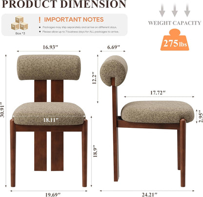 MALOL Modern Wooden Dining Chairs Set of 6, Upholstered Fabric Kitchen Chairs with Sculptural Backrest, Mid-Century Farmhouse Dining Room Chairs with Solid Wood Legs, Camel