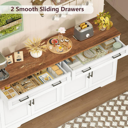 usikey 63" Buffet Cabinet with Storage, Large Sideboard Buffet Cabinet with 2 Adjustable Shelves and 4 Doors, Modern Farmhouse Coffee Bar for Kitchen, Living Room, White