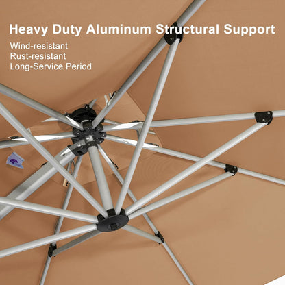 PURPLE LEAF 10 Feet Patio Umbrella Outdoor Round Umbrella Large Cantilever Umbrella Windproof Offset Heavy Duty Sun for Garden Deck Pool Patio, Beige