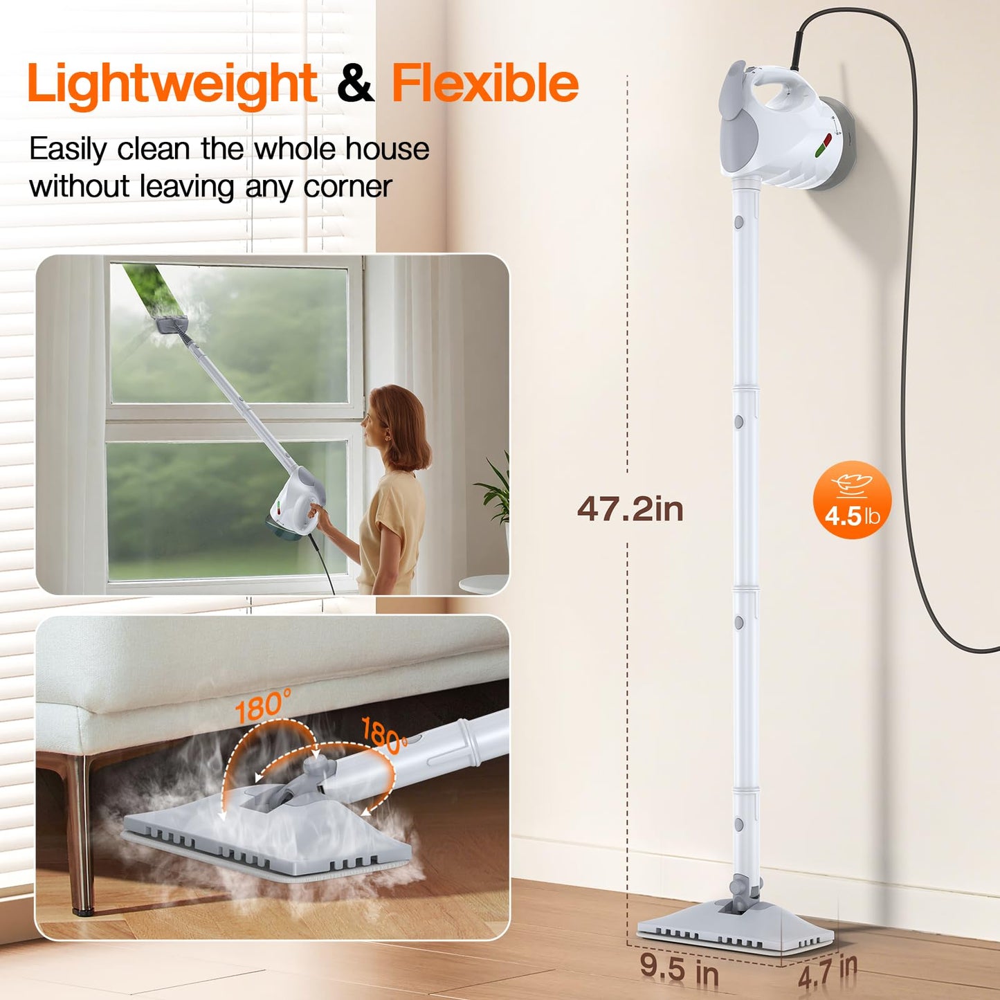 SCRUBWIZ 10-in-1 Steam Cleaner & Mop with Fast Heating