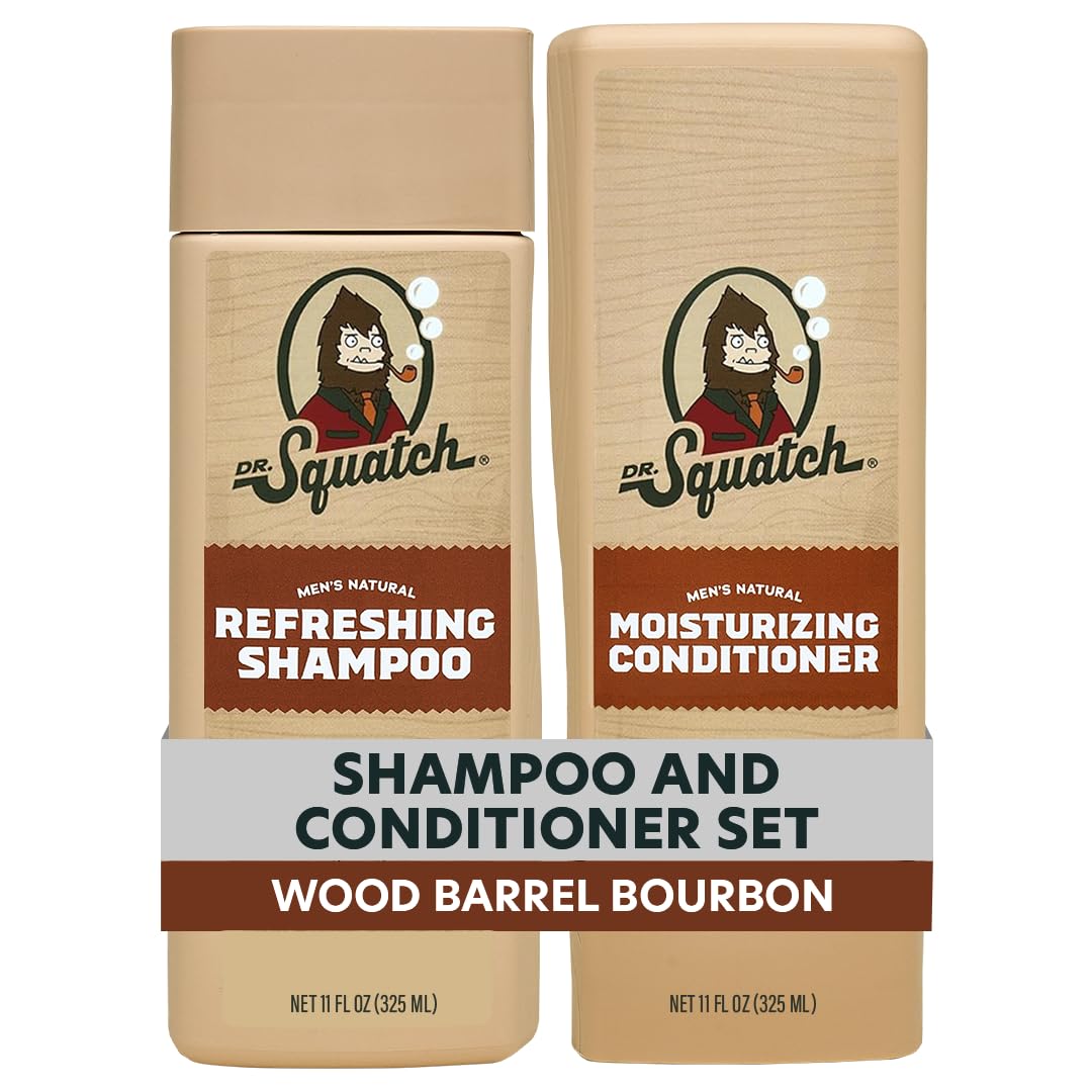Dr. Squatch Men's Natural Shampoo and Conditioner Set – Sulfate & Paraben Free Natural Shampoo and Conditioner for Men – Scalp Nourishing Formula – Wood Barrel Bourbon (11 fl oz, 2-Pack)