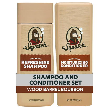 Dr. Squatch Men's Natural Shampoo and Conditioner Set – Sulfate & Paraben Free Natural Shampoo and Conditioner for Men – Scalp Nourishing Formula – Wood Barrel Bourbon (11 fl oz, 2-Pack)