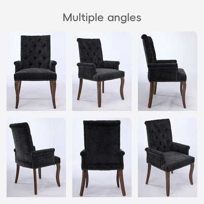 Upholstered Tufted Chenille Dining Chairs with Arms & Nailhead Trim – Solid Wood Frame & Legs, Modern Farmhouse for Dining, Kitchen & Living Room (Set of 6, Charcoal Gray)