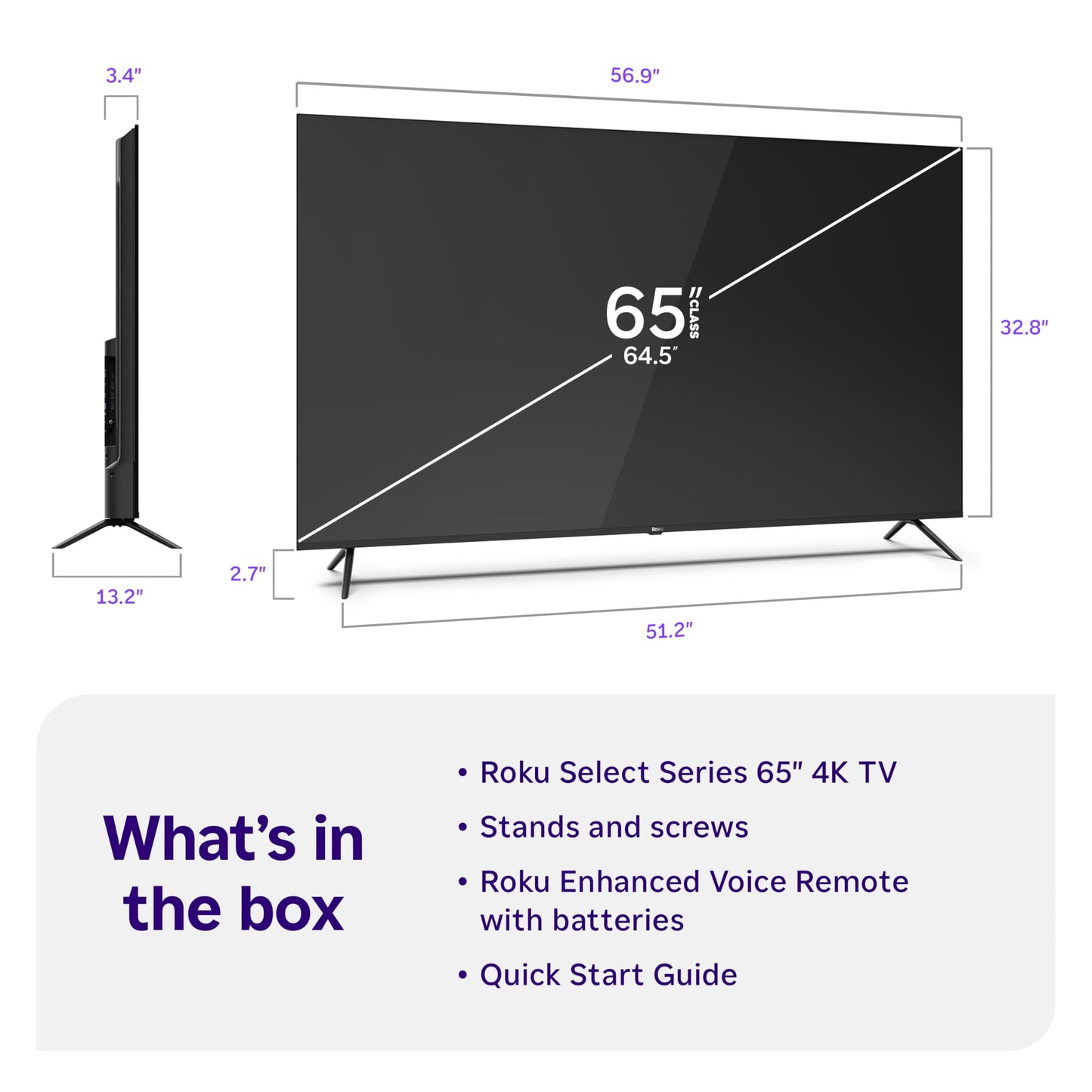 ROKU Smart TV 65-Inch 4K HDR with Enhanced Voice Remote