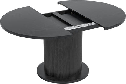 43.3 inch 59 inch Adjustable Size Round Dining Table for 4 6, Unique Design Modern Farmhouse Kitchen Table, Circle Dining Tables with Wood Strip Base for Kitchen Living Room (Black)