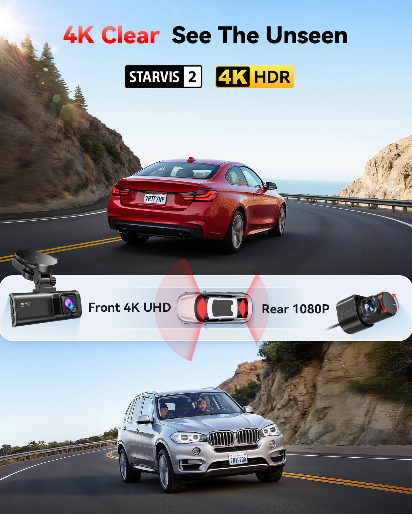 REDTIGER 4K Dash Cam Front Rear with GPS, Night Vision