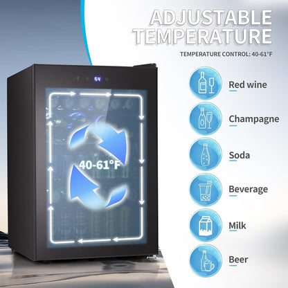 Antarctic Star Beverage Refigerator Cooler -145 Can Mini Fridge for Soda Beer or wine,with glass door, For Office or Bar with Adjustable Removable Shelves .4.5 Cu. Ft. (Black)