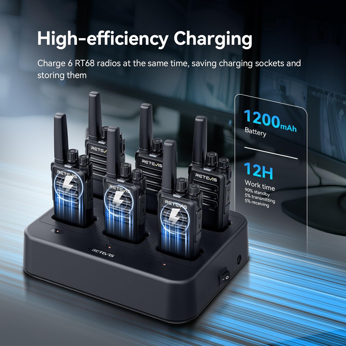 RETEVIS RT68 Walkie Talkies 6 Pack with Earpiece and Charger