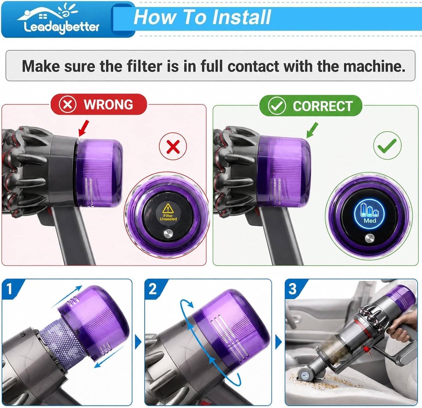 Leadaybetter Filter Replacement Compatible with Dyson V11 V15 SV14 SV15 SV17 SV28 Animal Extra Torque Drive Complete, SV22 SV47 Detect Submarine Vacuum, Compare to Part 970013-02