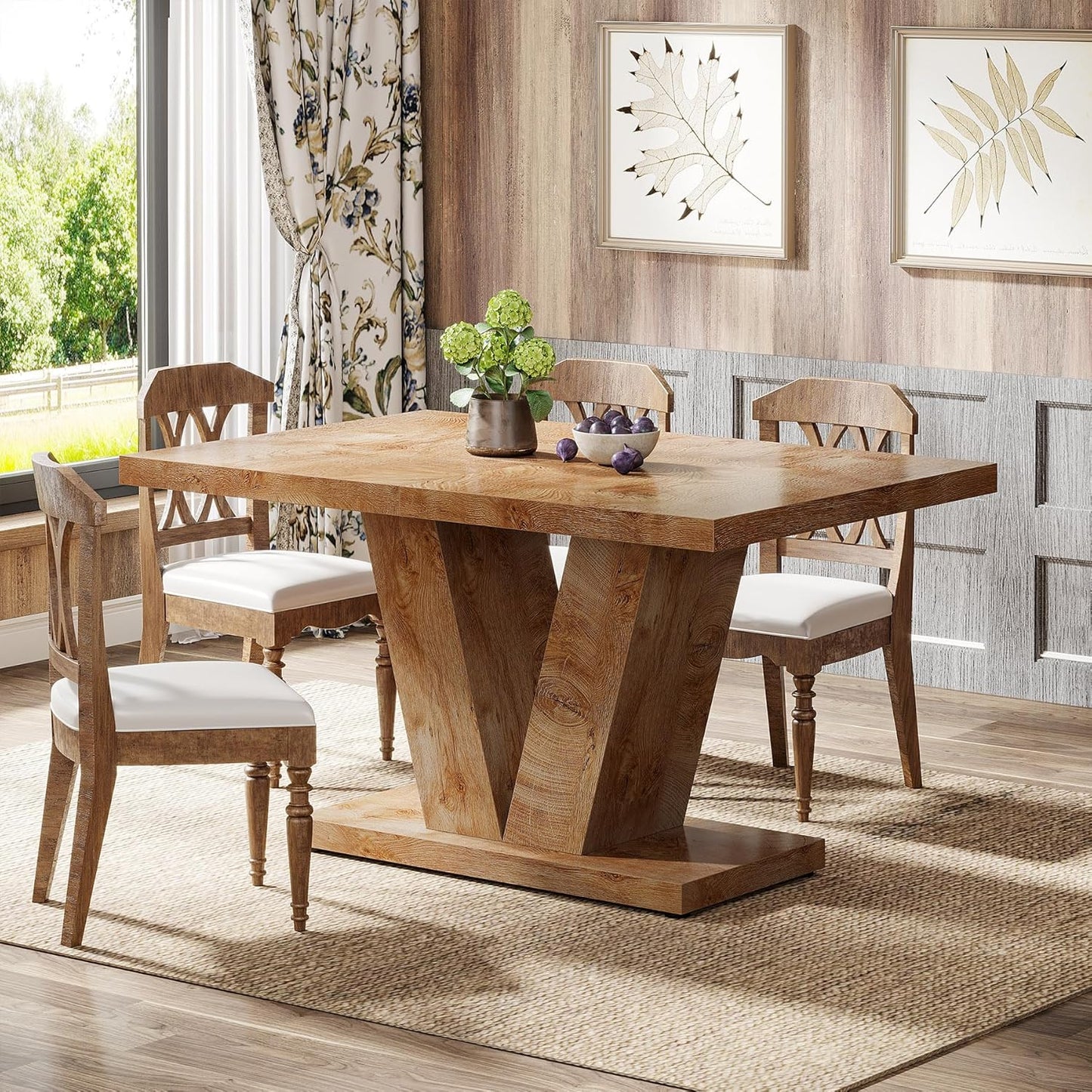 Tribesigns 47-Inch Dining Table for 4, Light Oak Brown Kitchen Dinner Furniture with Heavy Duty Pedestal, Farmhouse Wooden Eating Desk for Home, Dining Room, Small Space