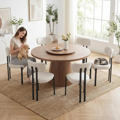 LukeAlon Faux Leather Dining Chairs Set of 6, Modern Curved Back Armless Kitchen Chairs with Black Metal Legs Upholstered Dining Room Chairs Reception Guests Chair for Restaurant Office, White