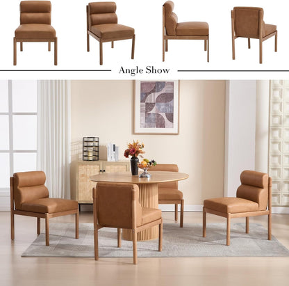 CIMOTA Modern Upholstered Dining Chairs Set of 6, Faux Leather Kitchen & Dining Room Chairs Boucle Armless Side Chairs with Curved Backrest/Solid Wood Legs, PU Brown