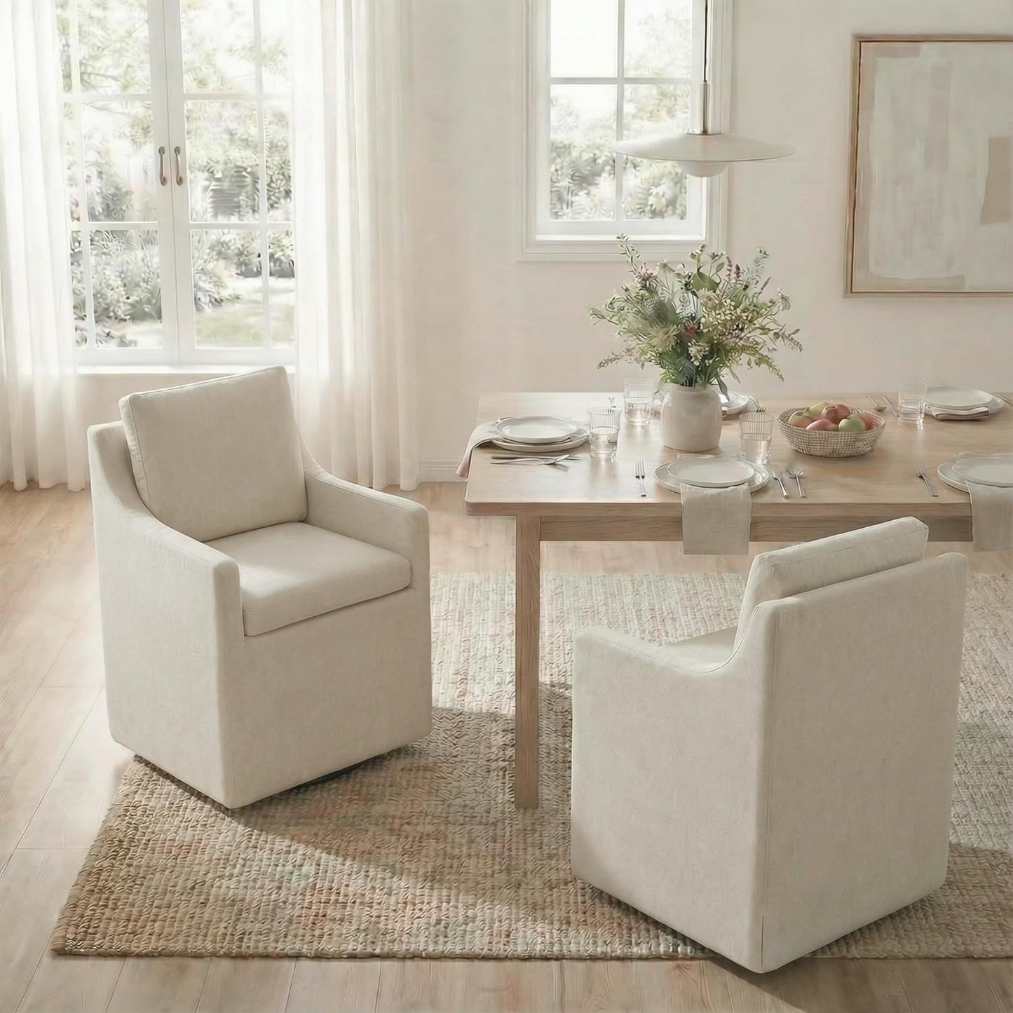 KISLOT Upholstered Dining Chairs Set of 4, Modern Dining Room Chairs with Casters & Washable Cover, Rolling Accent Chair with Hidden Storage for Kitchen, Farmhouse, Living Room, Beige, 4 Box