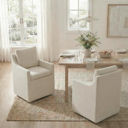 KISLOT Upholstered Dining Chairs Set of 4, Modern Dining Room Chairs with Casters & Washable Cover, Rolling Accent Chair with Hidden Storage for Kitchen, Farmhouse, Living Room, Beige, 4 Box