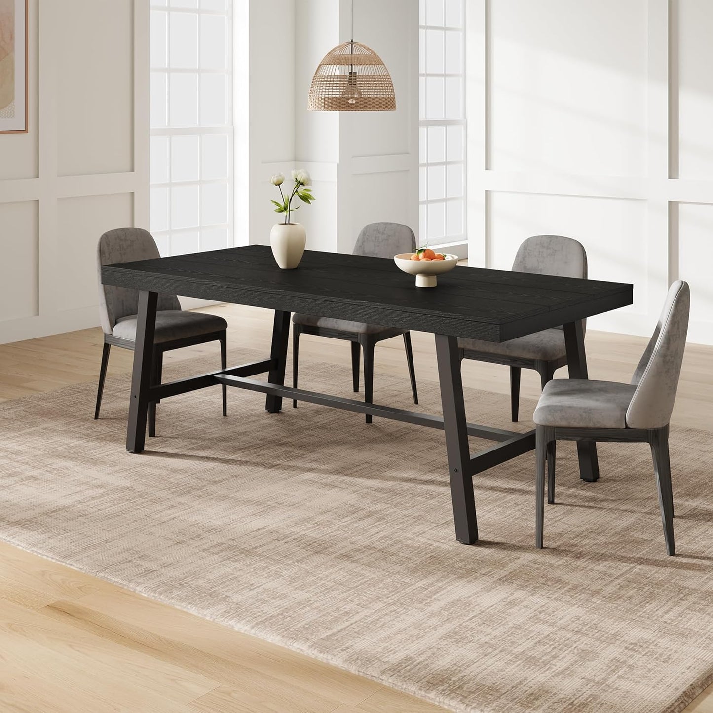 GarveeHome Industrial Dining Table for 6-8 People, 70.87" Long Large Kitchen Table with Sturdy Metal Frame, Rectangular Counter for Dinner, Kitchen, Dining Room (Black, 71" Non-extendable)