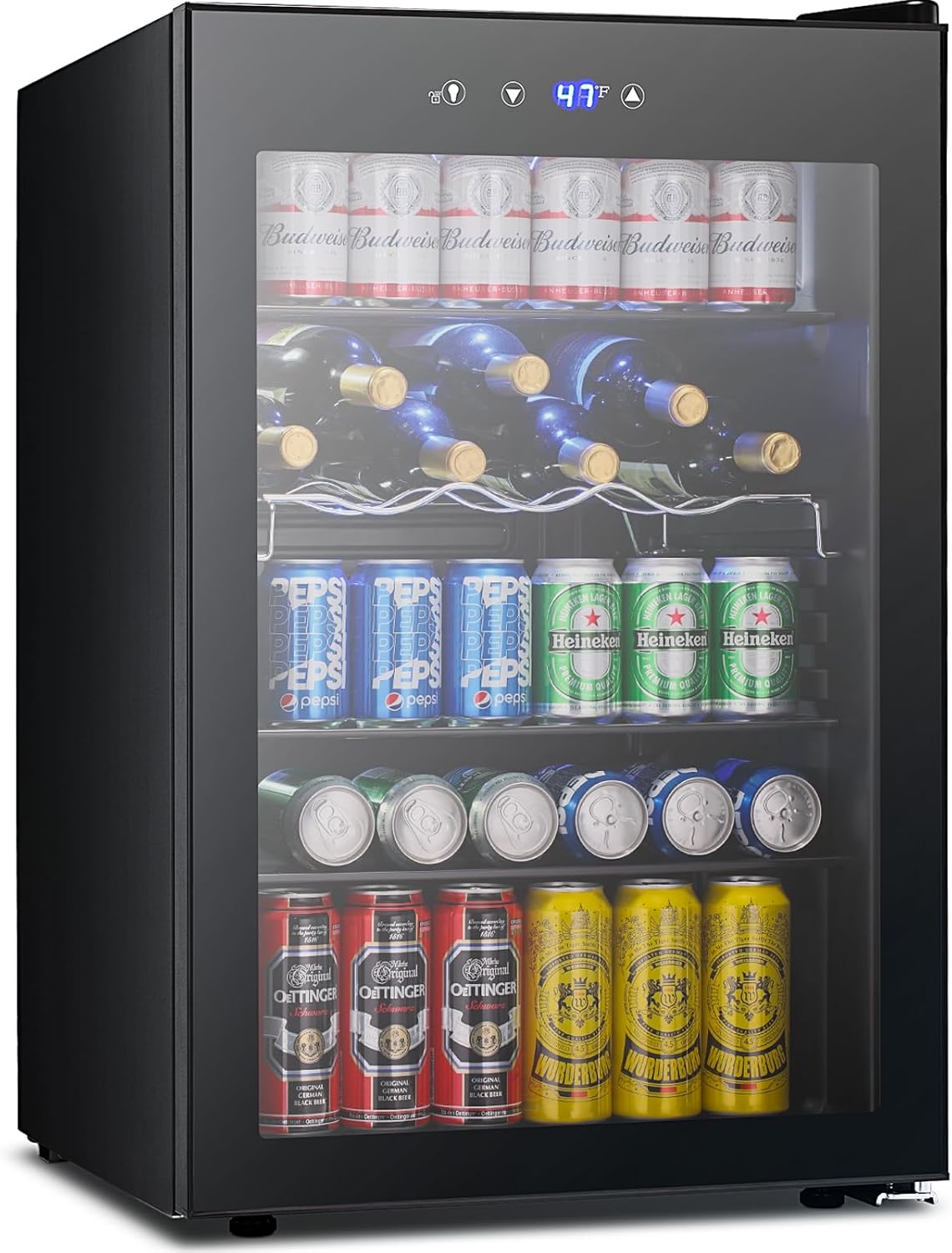 Electactic 37 Bottle Wine Fridge,Freestanding 145 Can Beverage Refrigerator with Smart Temperature Control .4.5 CU FT Quiet Mini Fridge with Child Lock Panel for Family Restaurant Bar, Black