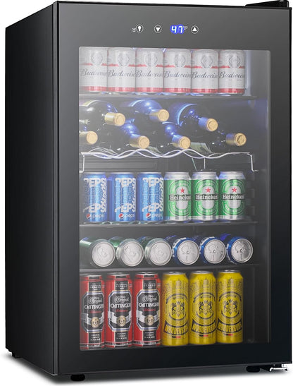 Electactic 37 Bottle Wine Fridge,Freestanding 145 Can Beverage Refrigerator with Smart Temperature Control .4.5 CU FT Quiet Mini Fridge with Child Lock Panel for Family Restaurant Bar, Black