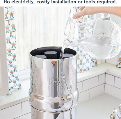 Big Berkey Gravity-Fed Stainless Steel Countertop Water Filter System 2.25 Gallon with 2 Authentic Black Berkey Elements BB9-2 Filters