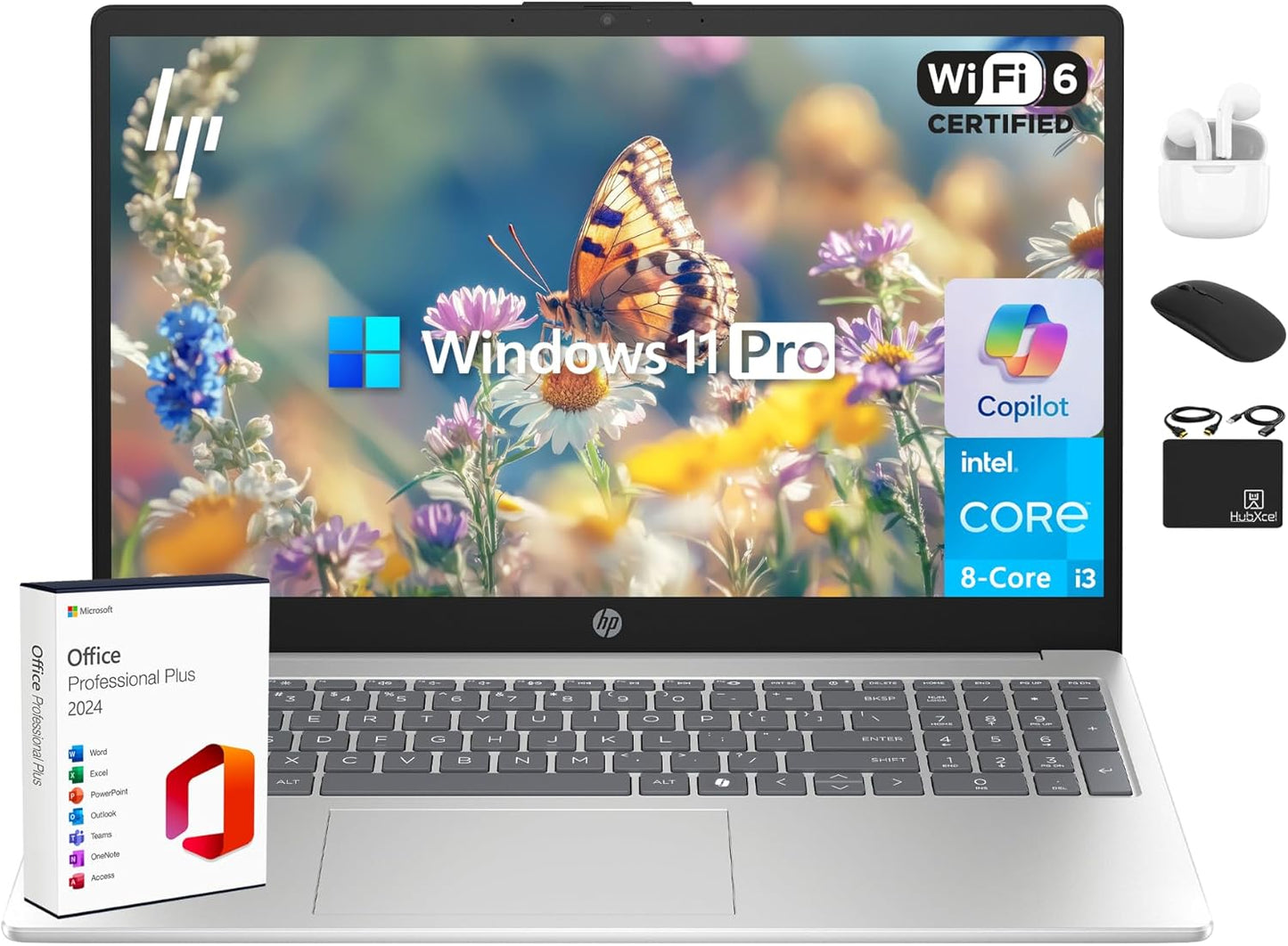 HP Laptop 2025 Flagship Business Ultra Slim, Lifetime Office, AI-Powered,15.6" HD, 8-Core Intel i3, 16GB RAM, 628GB Storage (128GB UFS+500GB Ext), Wi-Fi 6, Copilot Key, HubxcelAccessory, Win 11 Pro
