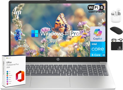 HP Laptop 2025 Flagship Business Ultra Slim, Lifetime Office, AI-Powered,15.6" HD, 8-Core Intel i3, 16GB RAM, 628GB Storage (128GB UFS+500GB Ext), Wi-Fi 6, Copilot Key, HubxcelAccessory, Win 11 Pro