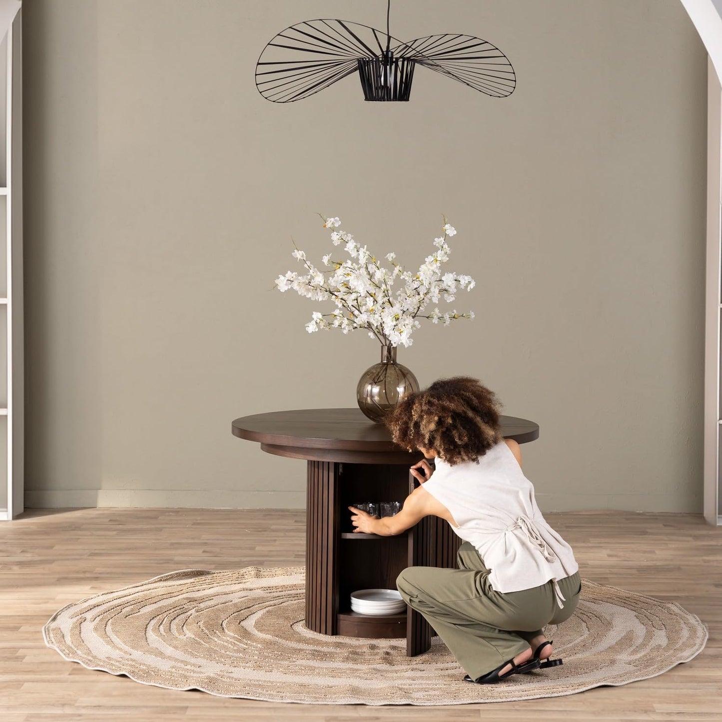 Transformer Table - Solid Wood Extendable Round Dining Table Set with 4 Chairs, Seats 4-10, Extendable Round Dining Set, Dark Brown (Table + 4 Chairs)