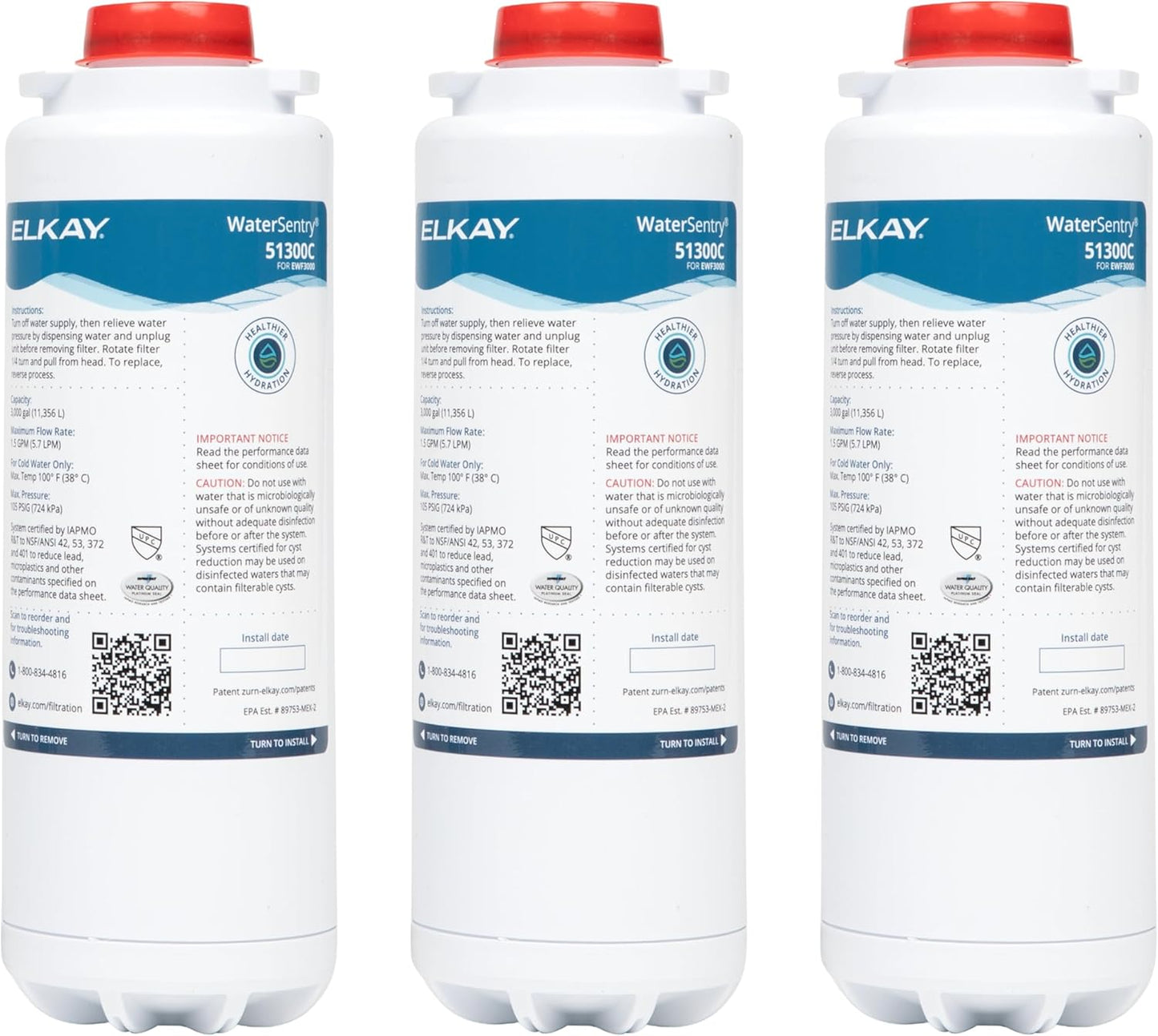 Elkay Genuine WaterSentry 51300C Lead + Microplastics NSF/ANSI Certified Filter (3-Pack)(Bottle Fillers)
