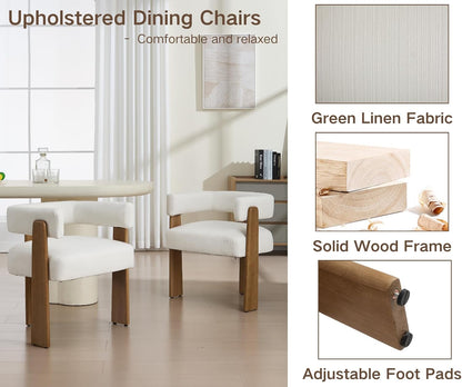 Shunzhi White Barrel Dining Chairs Set of 4 Modern Upholstered Dining Room Chairs with Arms/Open Back Farmhouse Wooden Linen Kitchen Chairs Comfy Accent Side Armchairs for Living Room