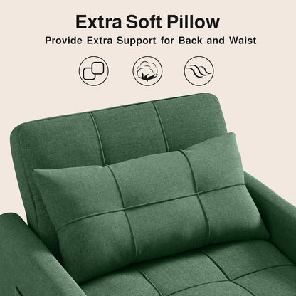 Ahomly Convertible Sleeper Chair Sofa Bed with 3-in-1 Design, Adjustable Backrest, and Storage Pocket for Living Room, Green