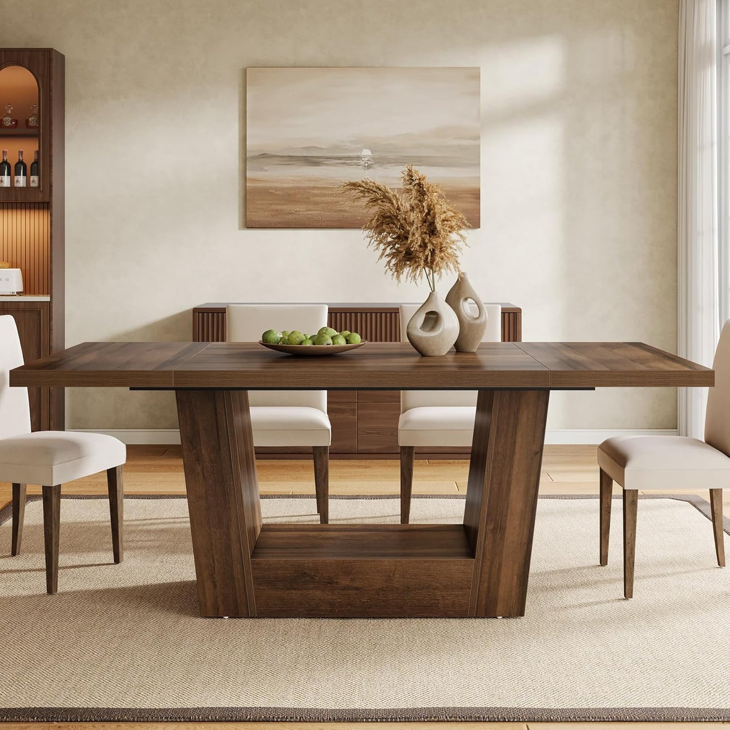 Tribesigns 63-Inch Dining Table for 4-6, Farmhouse Rectangular Kitchen Dinner Table with Heavy-Duty Base, Wood Dining Room Furniture for Kitchen, Living Room, Home, Brown