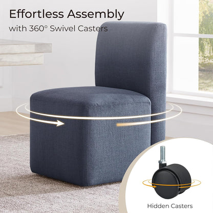 CHITA Dining Chairs with Casters Set of 4, FSC Certified Upholstered Armless Modern Rolling Dining Chairs with Rollers for Bedroom Reading Room Living Room, Insignia Blue