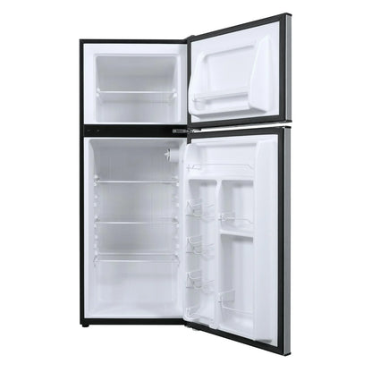 Galanz 4.6. Cu ft Two Door Mini Refrigerator with Freezer, Stainless Steel