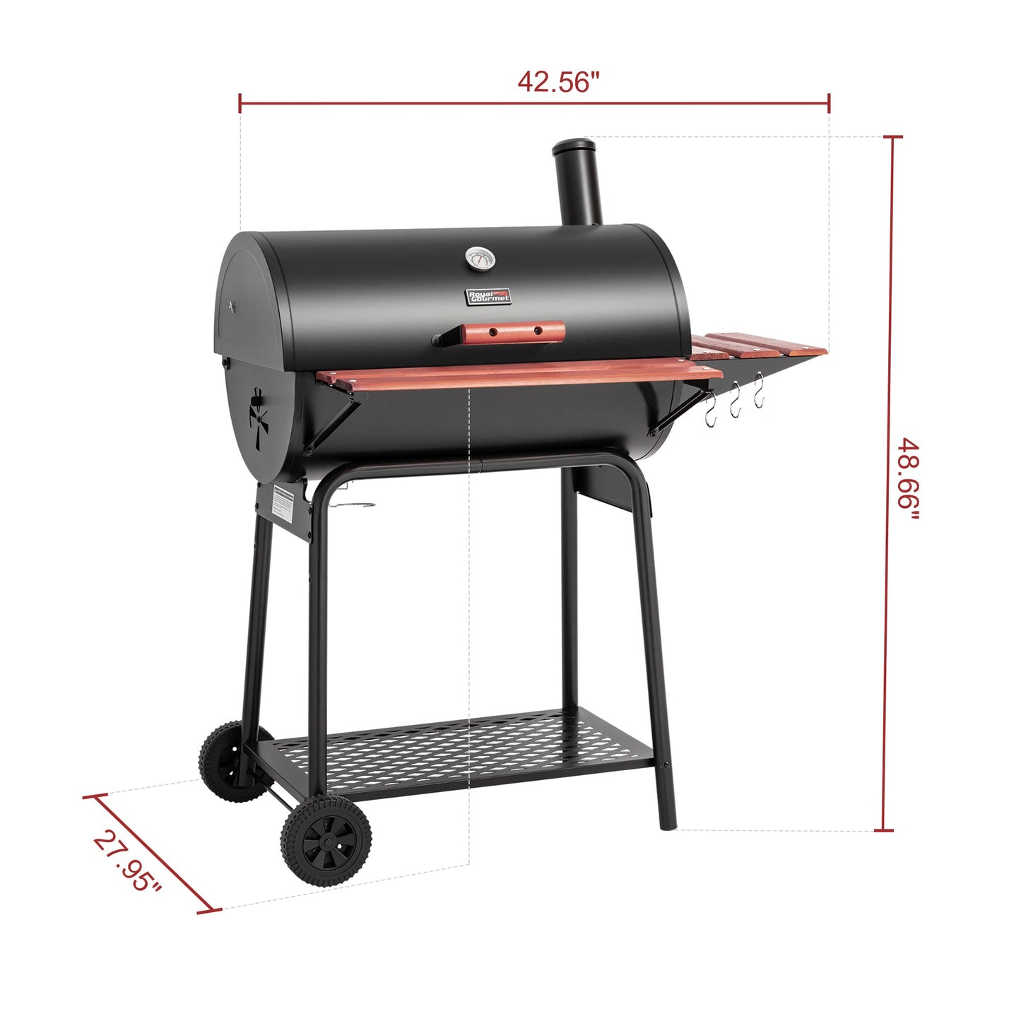 ROYAL GOURMET CC1830V Charcoal Grill with Wood Side Table - 627 sq in