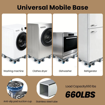 Mini Fridge Stand Mobile Base With 4 Locking Wheels And 8 Strong Feet 17-24.1 Inch, Heavy Duty Furniture Dolly for Washer, Mini Refrigerator and Dryer, Adjustable Mini Fridge Stand Washing Machine Stand Pedestal