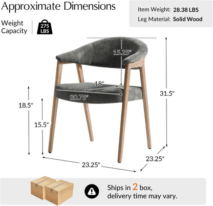 HULALA HOME Dining Chairs Set of 4, Mid-Century Modern Upholstered Dining Room Chair with Armrest, Curved Backtrst & Solid Wood Legs, Kitchen Side Chairs for Resurant, Living Room - Dark Gray