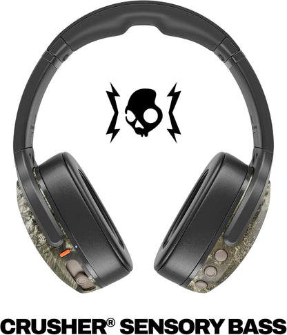 Skullcandy Crusher Evo Wireless Bluetooth Headphones with Multi-Sensory Bass, Noise Isolating Over-Ear Fit, Up to 40 Hours Battery, Microphone for iPhone Android - Realtree APX Black/Orange