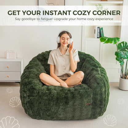 MAXYOYO Giant Bean Bag Chair for Adults, Stuffed Shell-Shaped Large Bean Bag Couch, Cozy Living Room Chair with Filler, Floor Sofa Lazy Sofa for Bedroom Living Room, Green, Standard